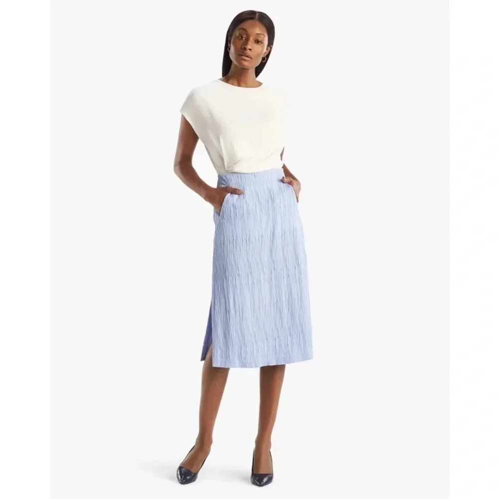 MM LaFleur‎ NWT Willoughby Pleat Jersey Skirt in Chambray Size 4 Career Classic